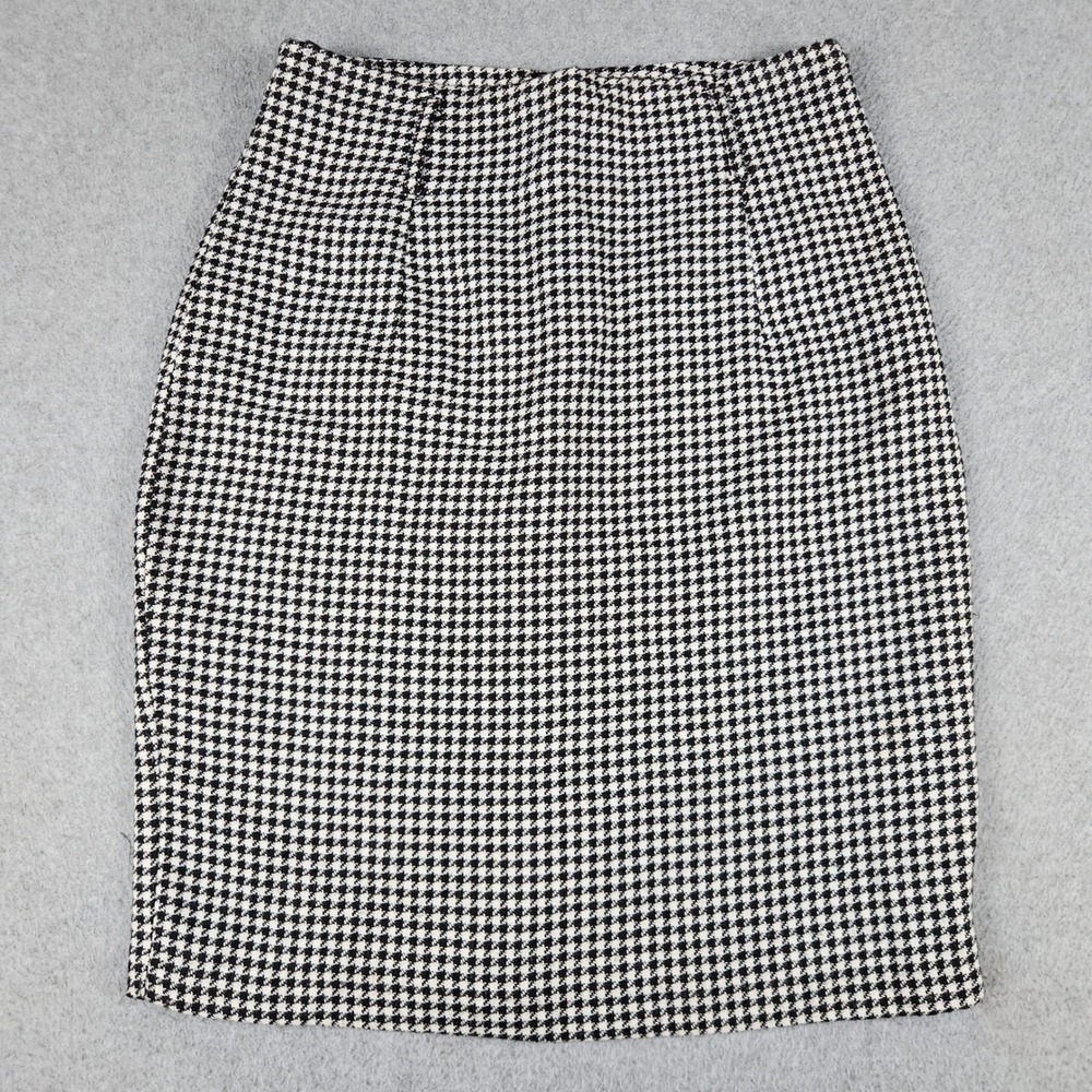 Maggie Lawrence Pencil Skirt Womens 12 Black White Houndstooth Career Back Zip